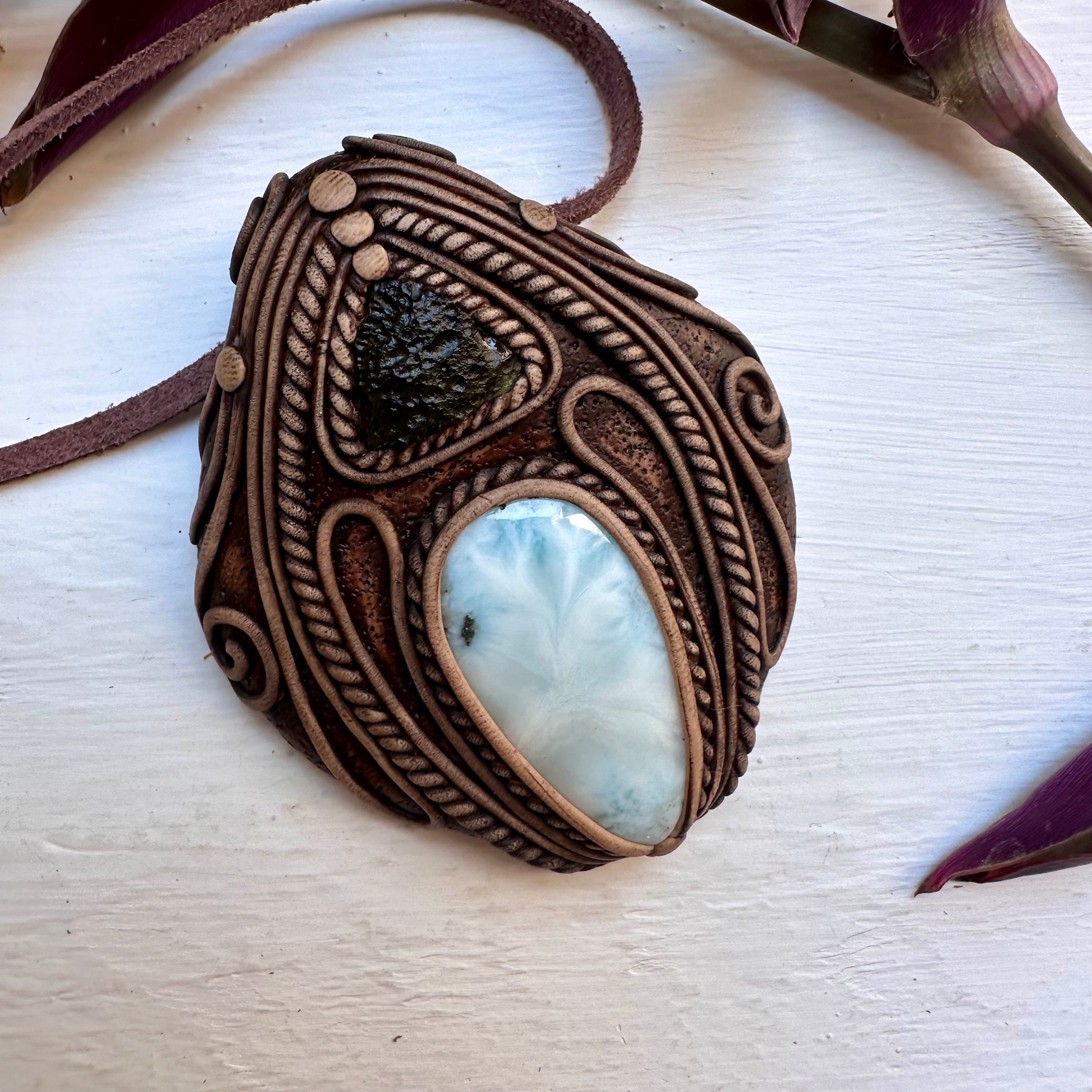 Larimar and Moldavite Necklace - FairyGardenGlow