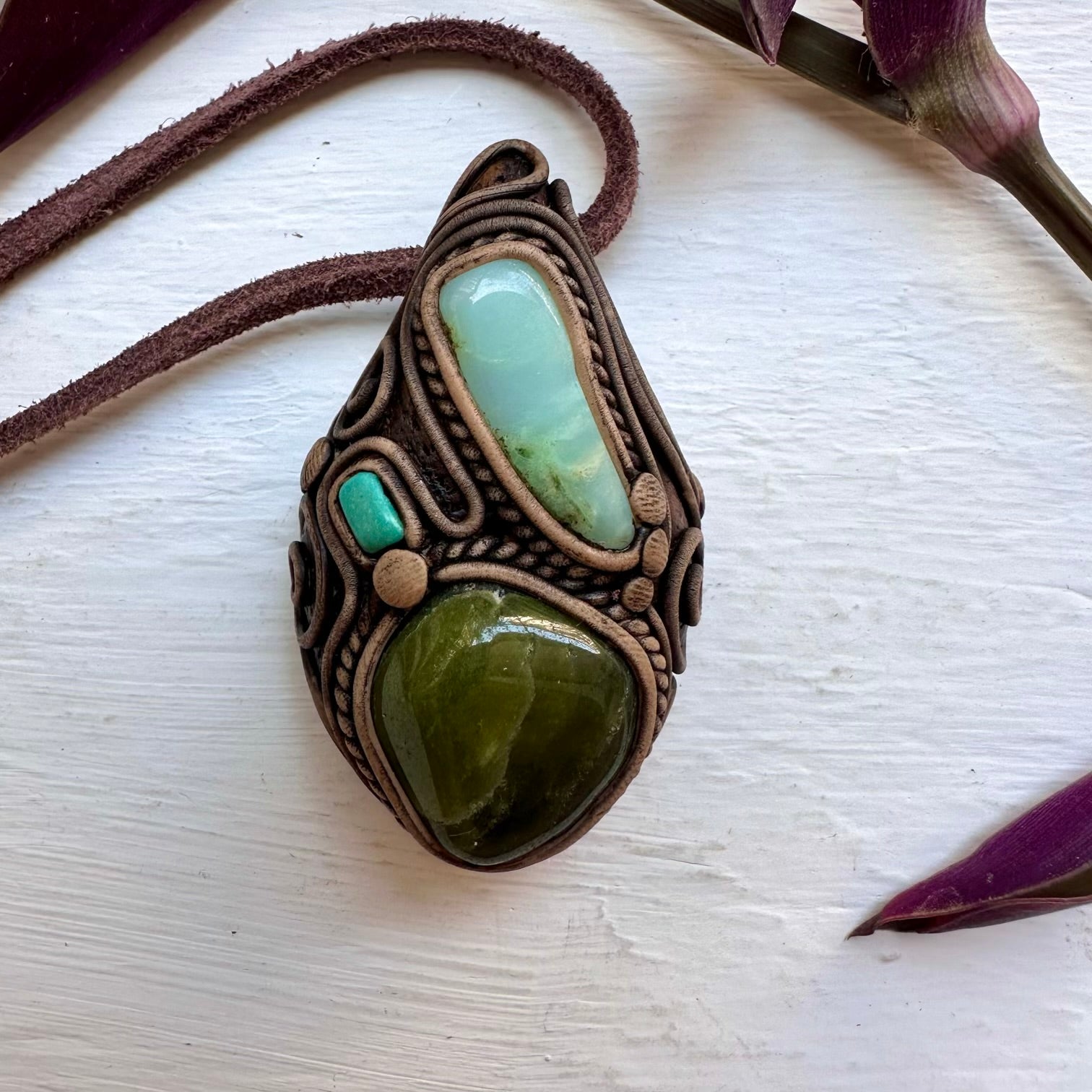 Vesuvianite Chrysoprase and Tibetan Turquoise Necklace - FairyGardenGlow