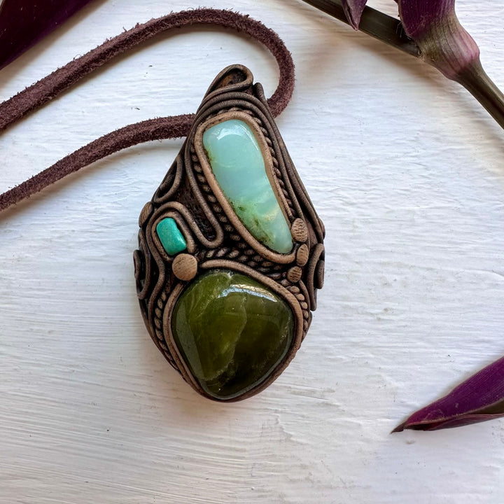 Vesuvianite Chrysoprase and Tibetan Turquoise Necklace - FairyGardenGlow