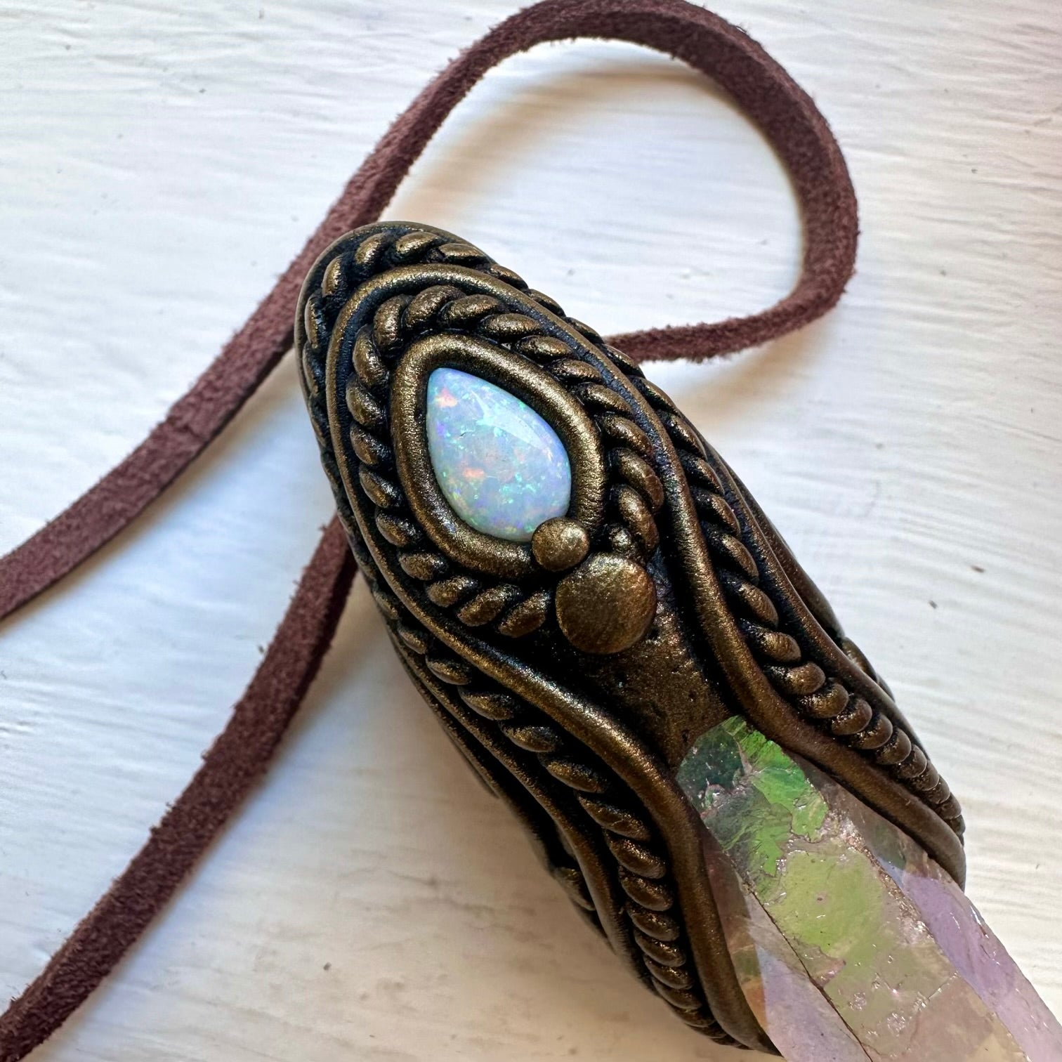 Angel Aura Quartz and Australian Opal Necklace / Wand - FairyGardenGlow