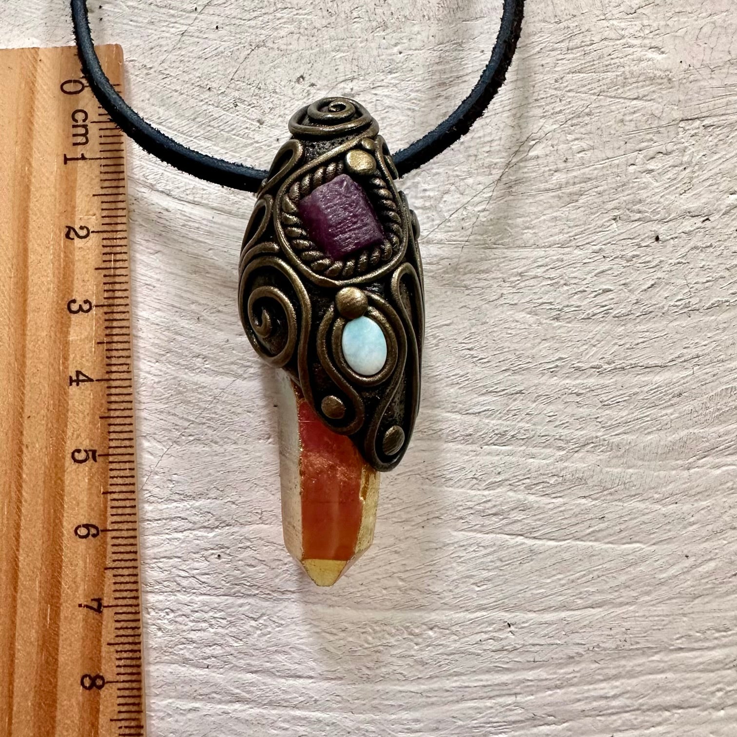 Sunset Aura Quartz Ruby and Australian Opal Necklace - FairyGardenGlow