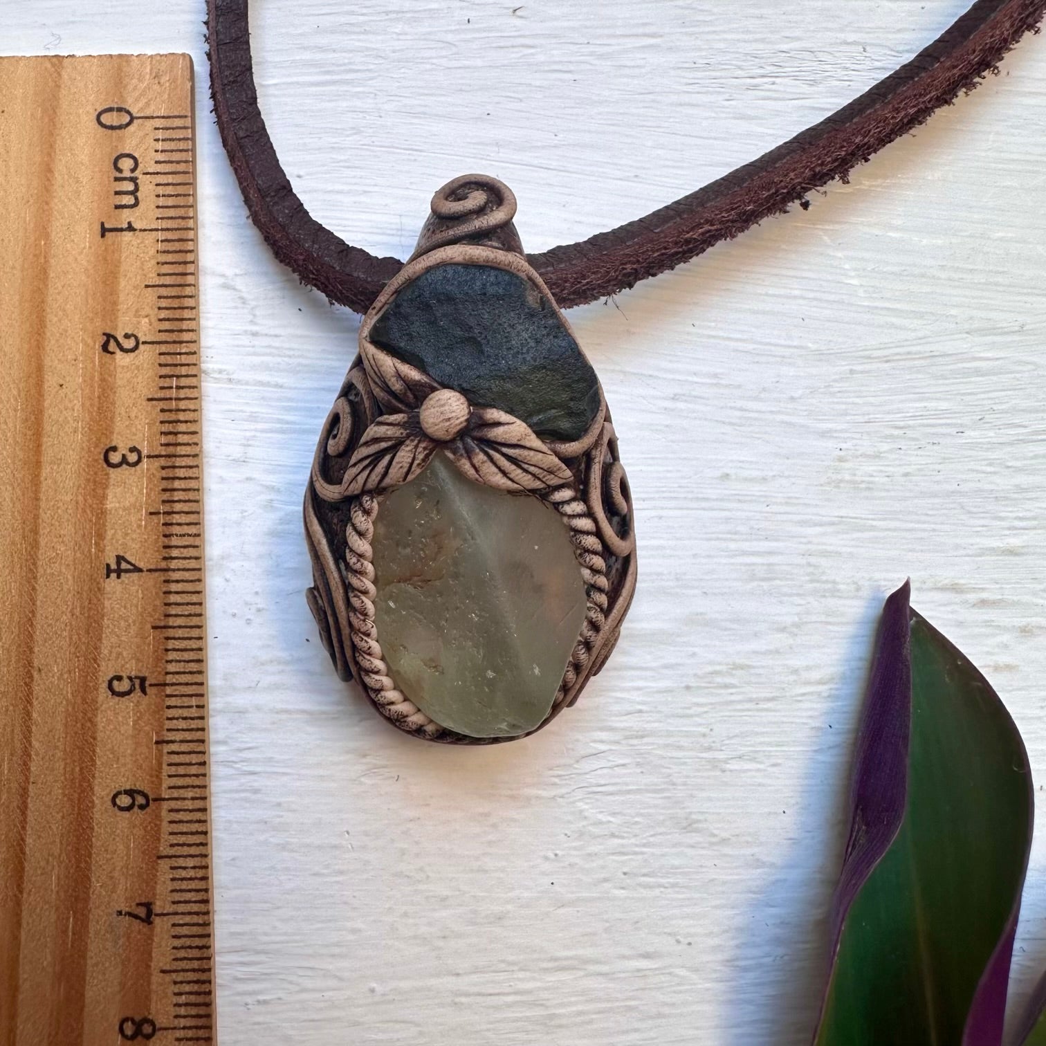 Raw Blue Topaz and Moldavite Necklace - FairyGardenGlow