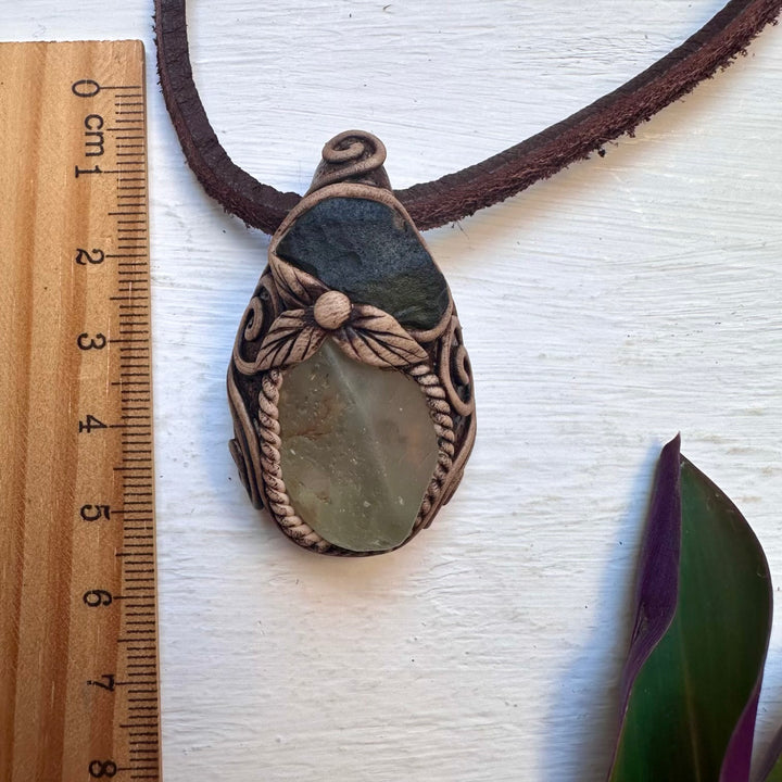 Raw Blue Topaz and Moldavite Necklace - FairyGardenGlow