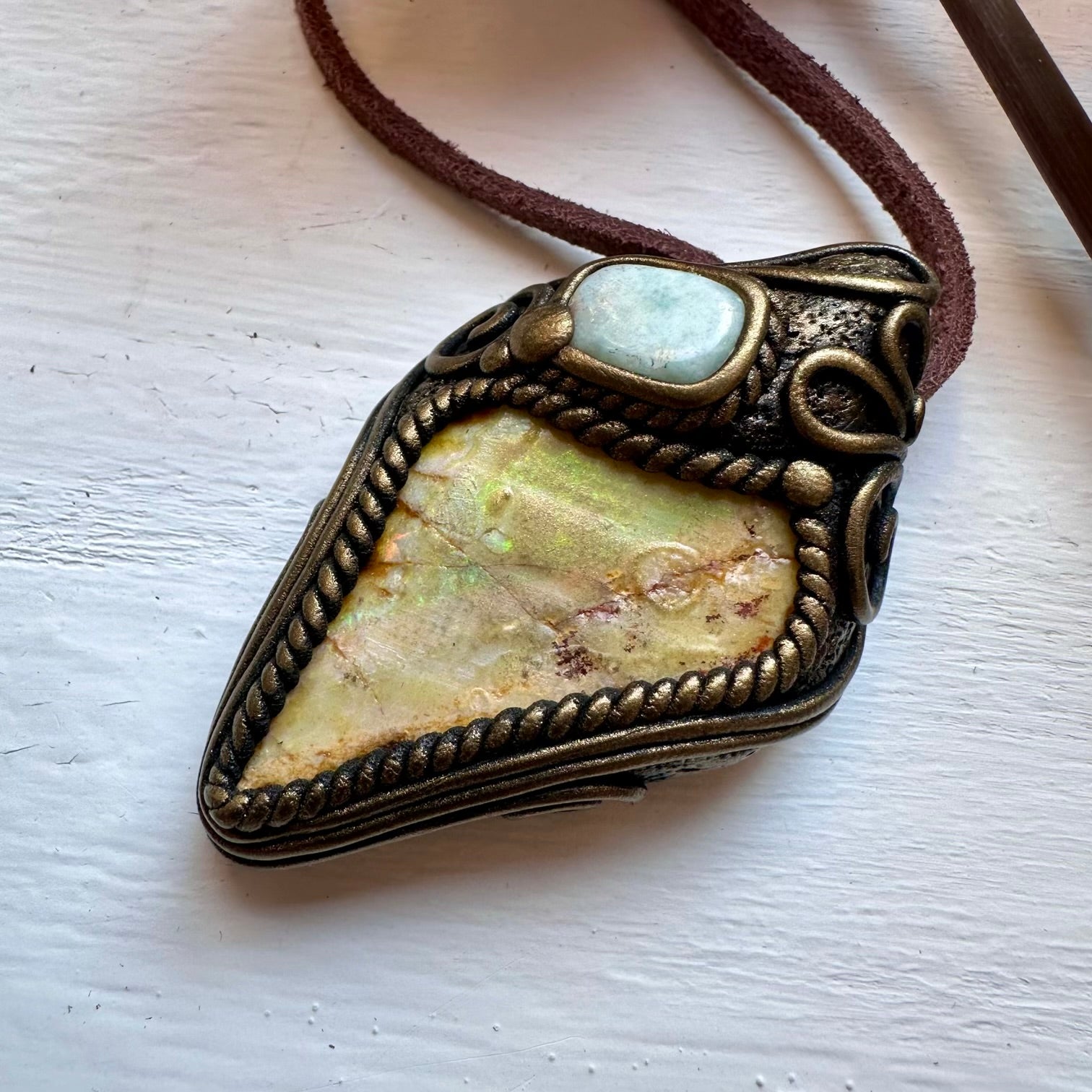Boulder Opal and Larimar Necklace - FairyGardenGlow