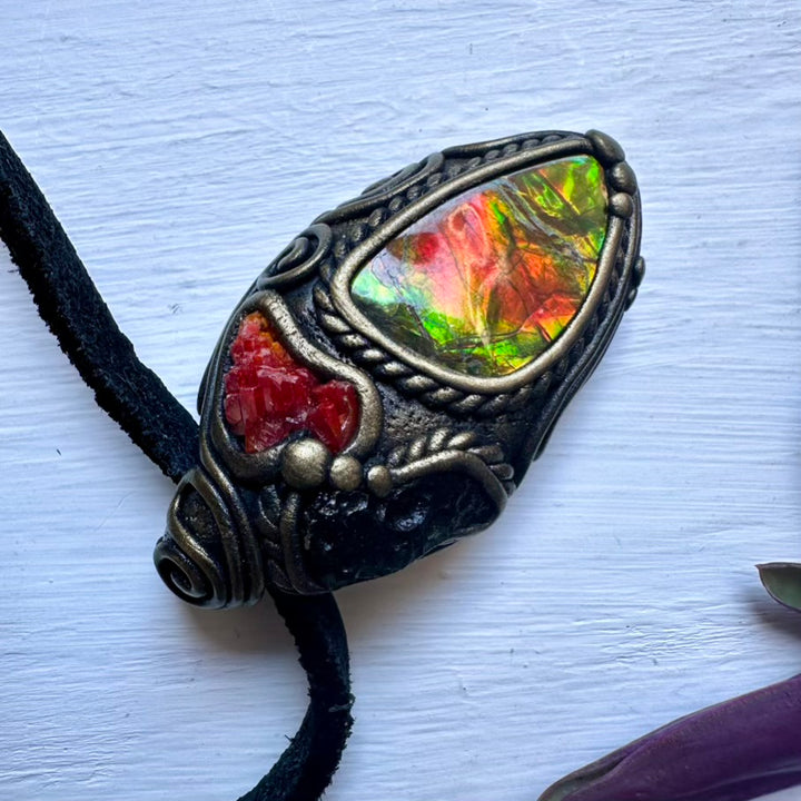 Ammolite Vanadinite Moldavite Necklace - FairyGardenGlow