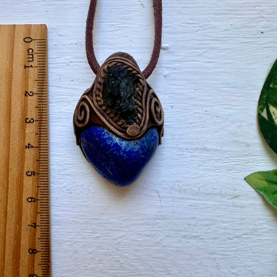 Lapis Lazuli and Moldavite Necklace - FairyGardenGlow