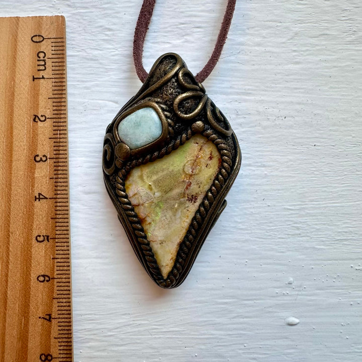 Boulder Opal and Larimar Necklace - FairyGardenGlow