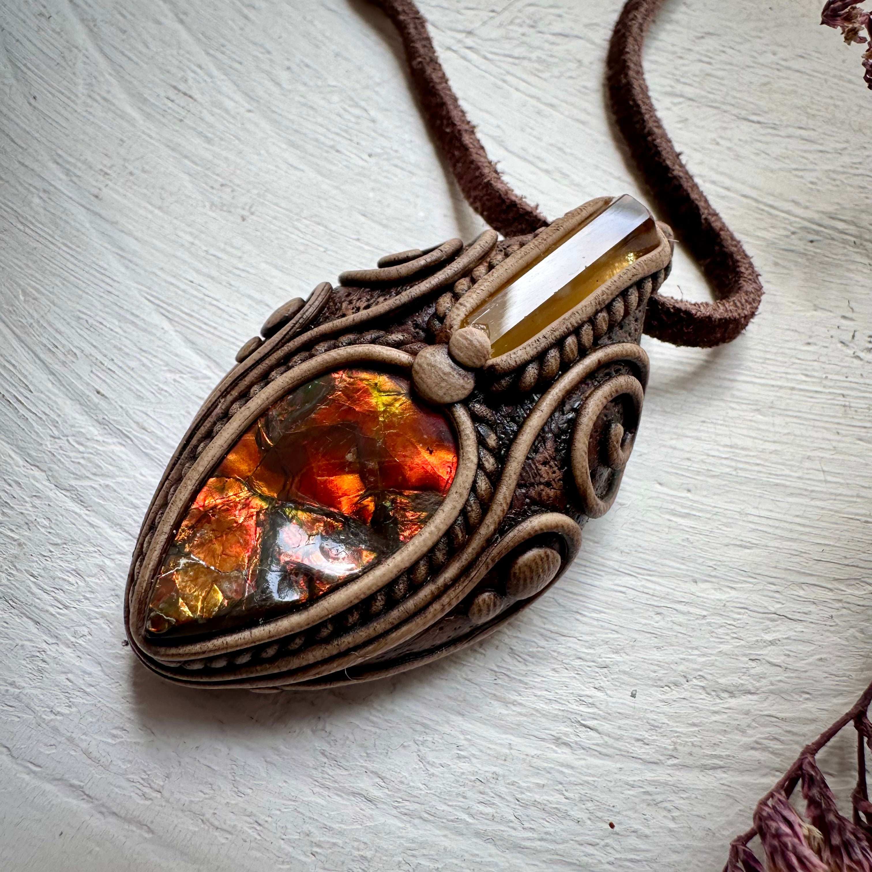 Ammolite and Heliodor Necklace - FairyGardenGlow