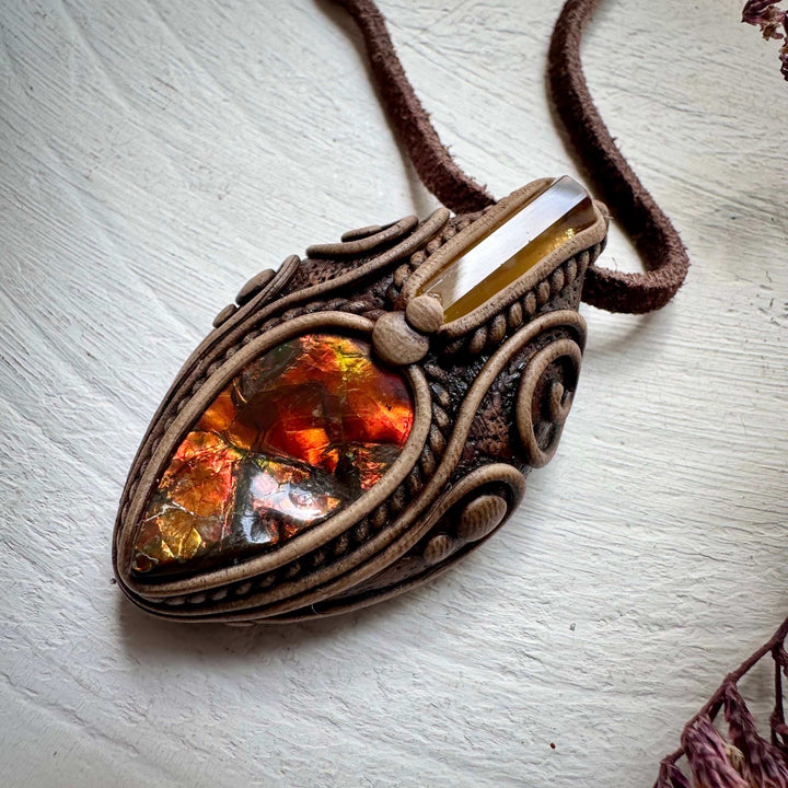 Ammolite and Heliodor Necklace - FairyGardenGlow