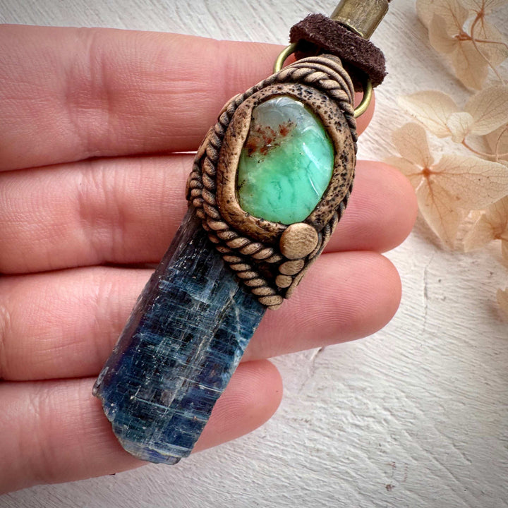 Blue Kyanite and Chrysoprase Pendant - FairyGardenGlow