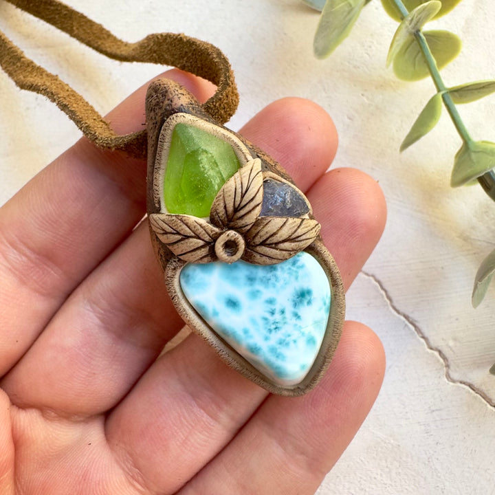 Unique handcrafted necklace with Larimar and Tanzanite