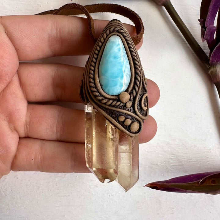 Citrine and Larimar Pendant - FairyGardenGlow
