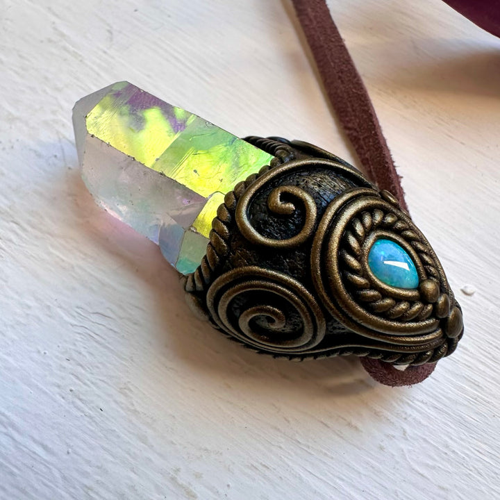 Angel Aura Quartz and Australian Opal Necklace - FairyGardenGlow