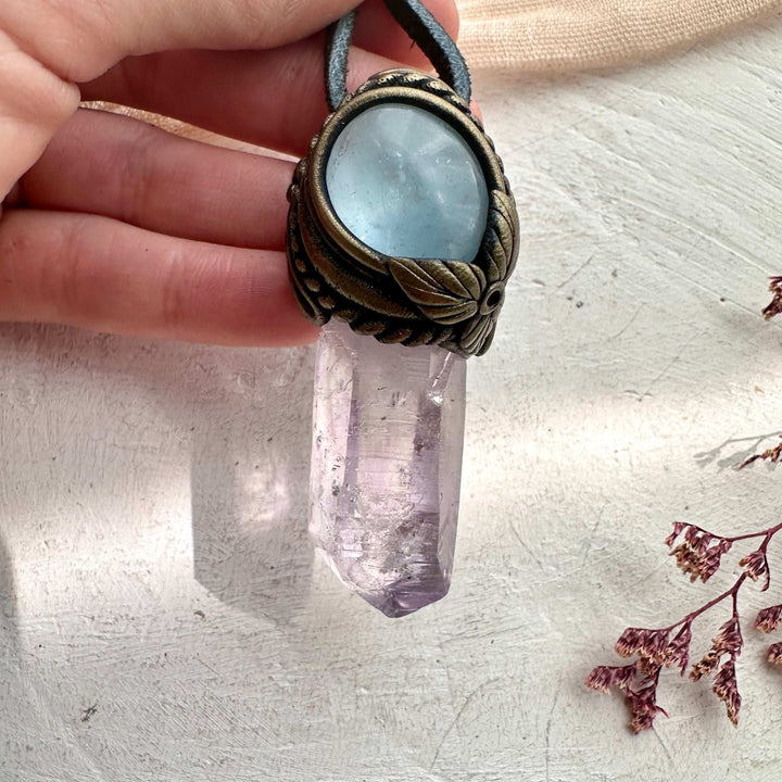 Vera Cruz Amethyst and Celestite Necklace - FairyGardenGlow