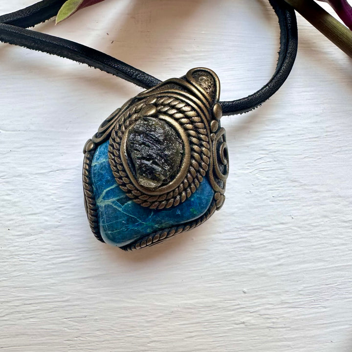 Chrysocolla and Moldavite Necklace - FairyGardenGlow