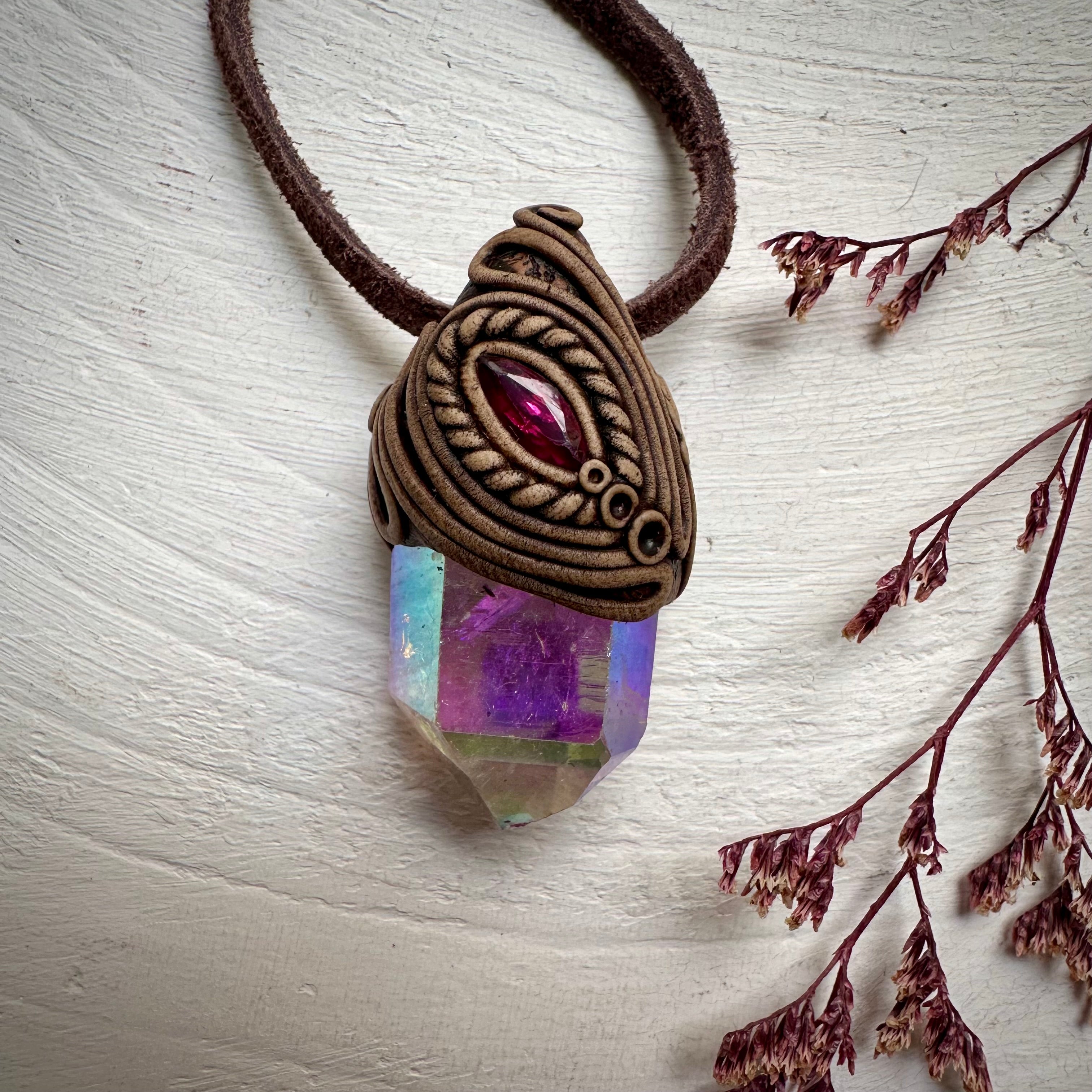 Angel Aura Quartz and Ruby Necklace - FairyGardenGlow
