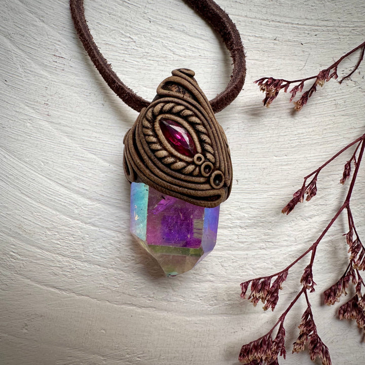 Angel Aura Quartz and Ruby Necklace - FairyGardenGlow
