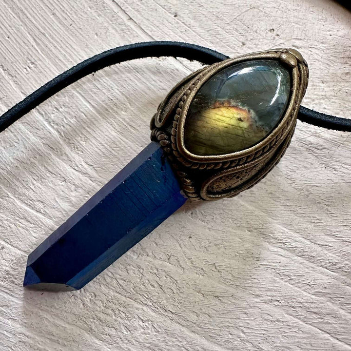 Cobalt Aura Quartz and Labradorite Necklace - FairyGardenGlow