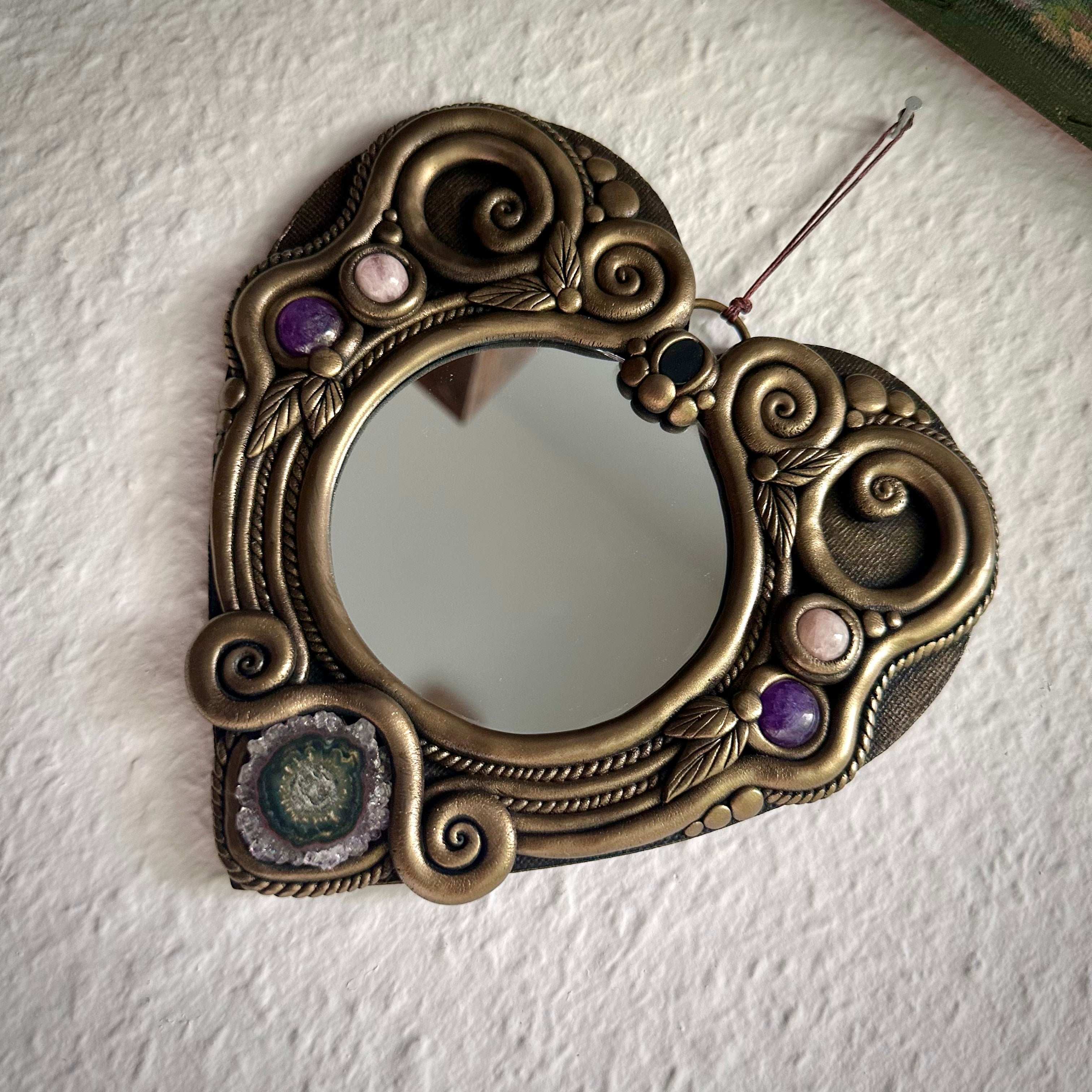 Crystal Mirror Heart Wall Hanging - 16 cm - FairyGardenGlow