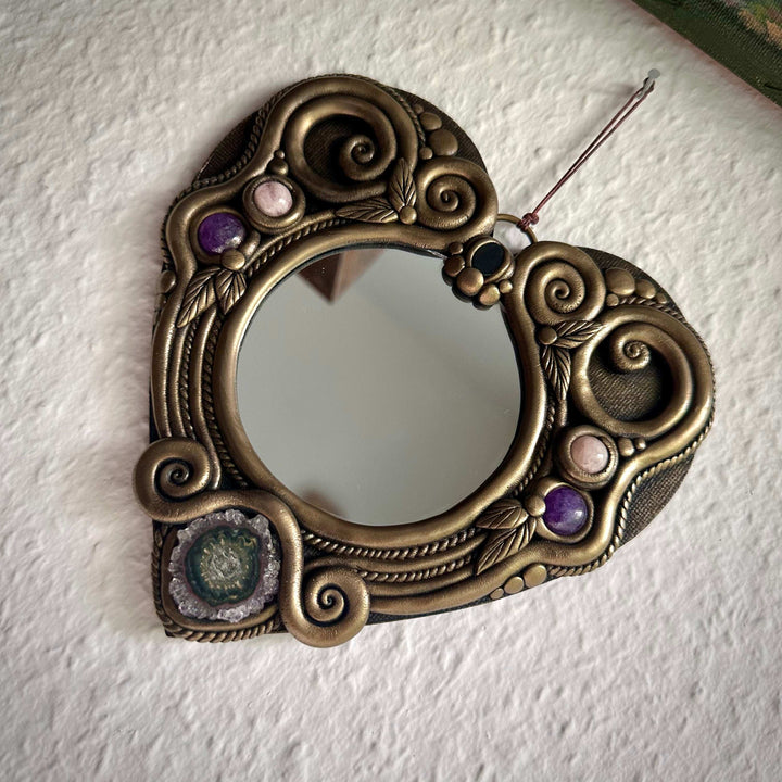 Crystal Mirror Heart Wall Hanging - 16 cm - FairyGardenGlow