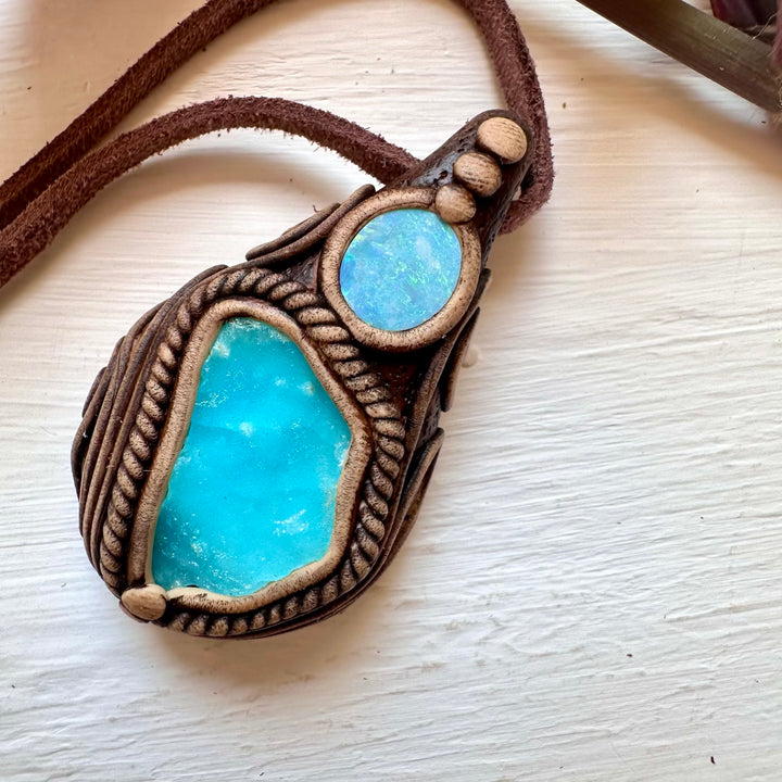 Blue Hemimorphite and Australian Opal Doublet Necklace - FairyGardenGlow