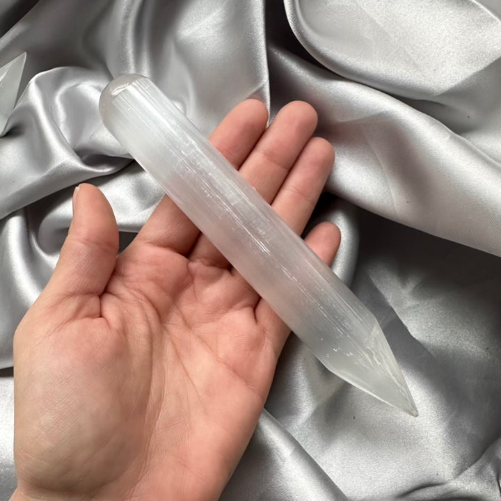One Smooth Selenite Wand / Point, Energy Healing Crystal - FairyGardenGlow