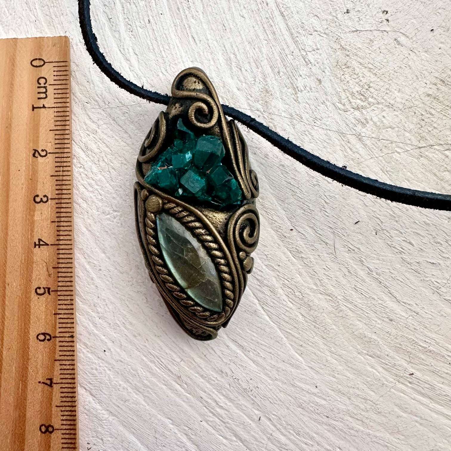 Dioptase and Labradorite Pendant Necklace - FairyGardenGlow