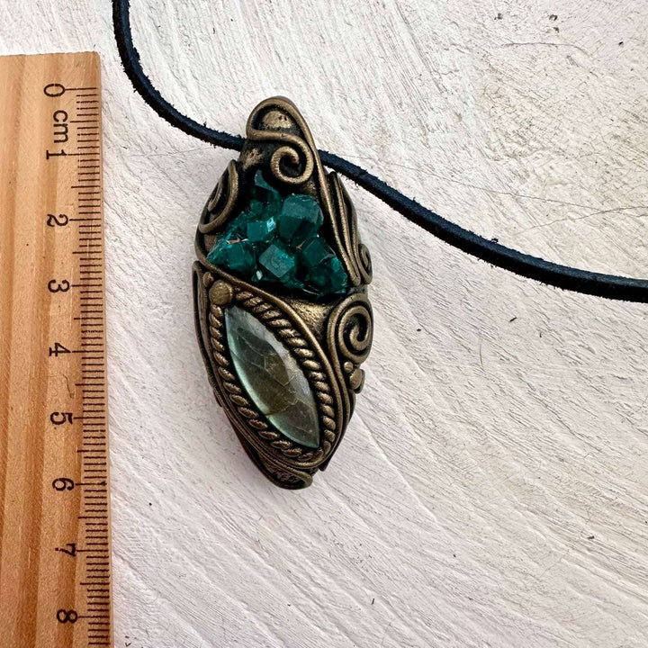 Dioptase and Labradorite Pendant Necklace - FairyGardenGlow