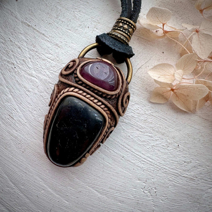Shungite and Lavender Quartz Pendant - FairyGardenGlow