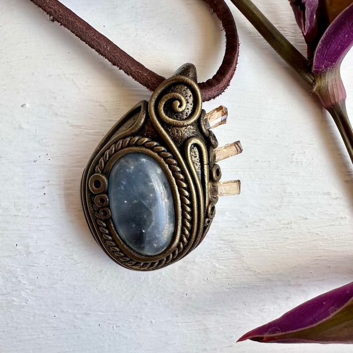 Celestite and Inperial Topaz Necklace, Healing Crystal Jewelry - FairyGardenGlow