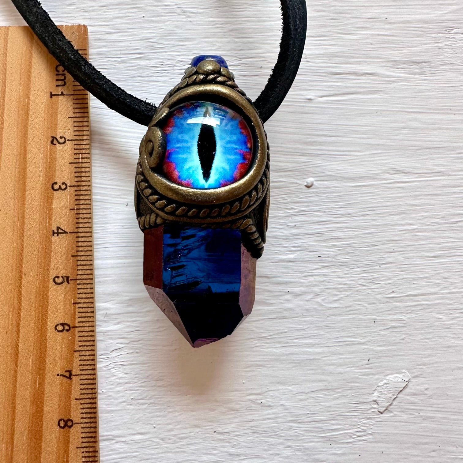Cobalt Aura Quartz and Lapis Lazuli Eye Pendant - FairyGardenGlow