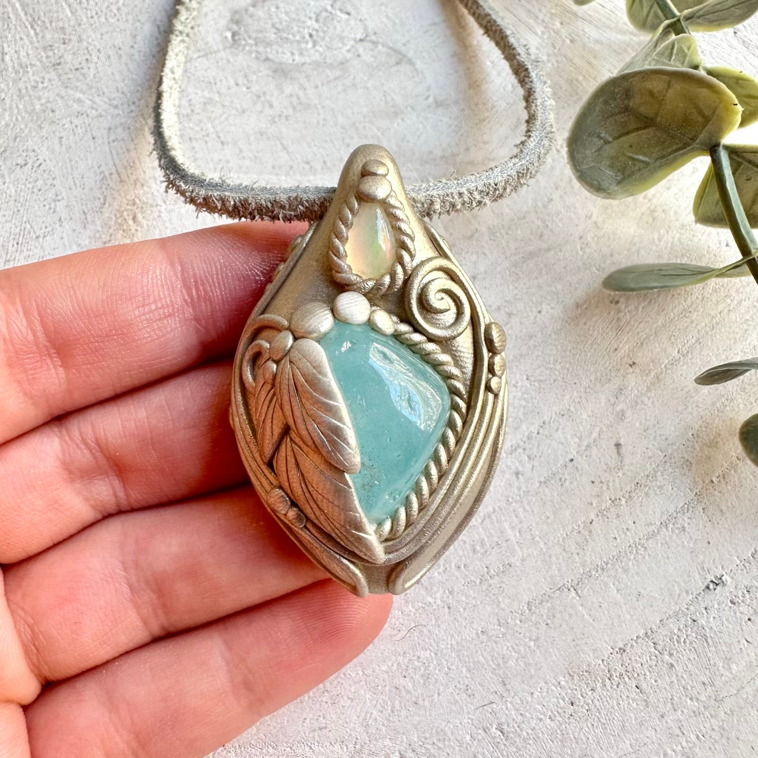 Aquamarine and Ethiopian Opal Necklace