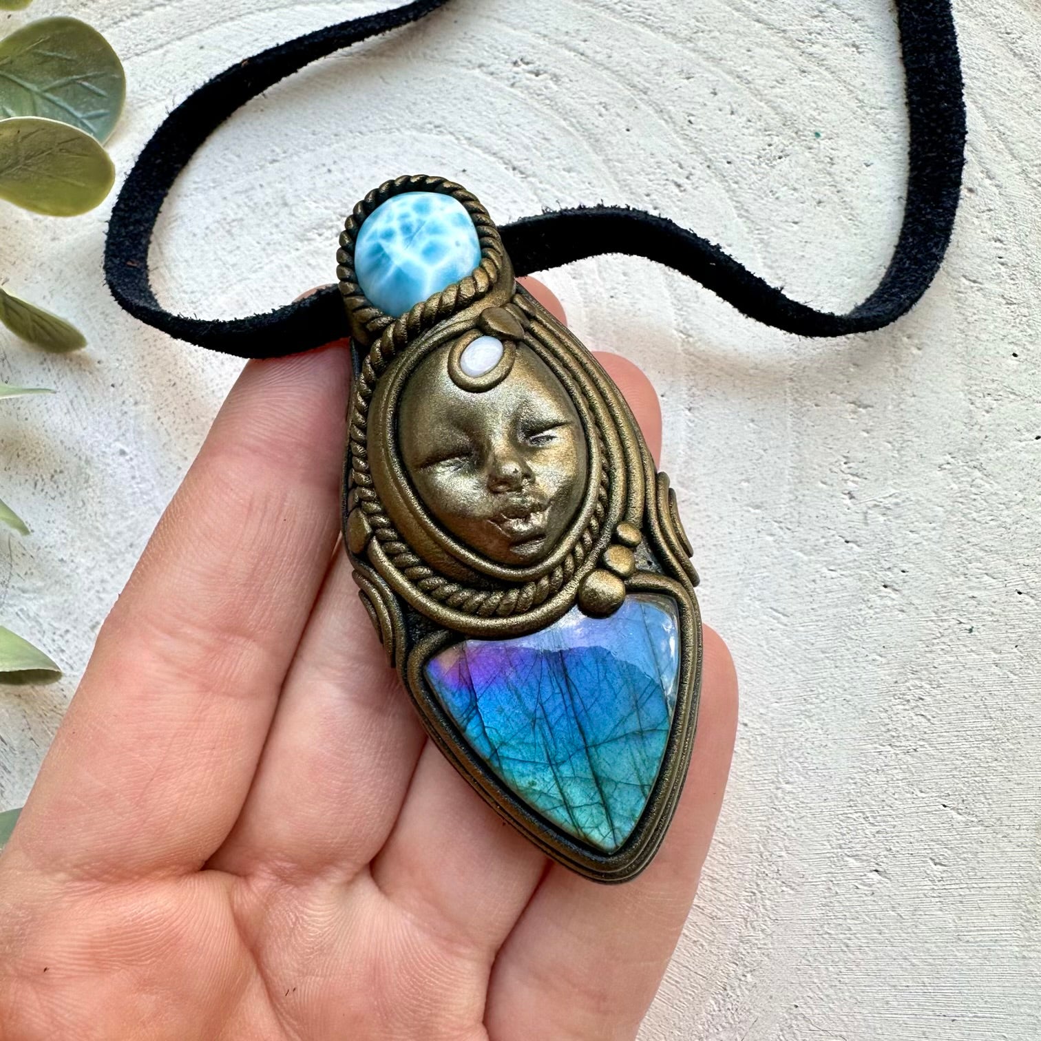 Spiritual jewelry combining labradorite larimar and opal