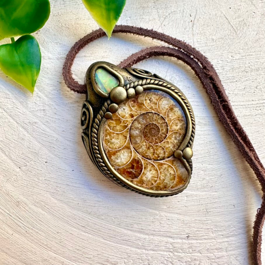 Ammonite and Ethiopian Opal Necklace, Spiritual Jewelry