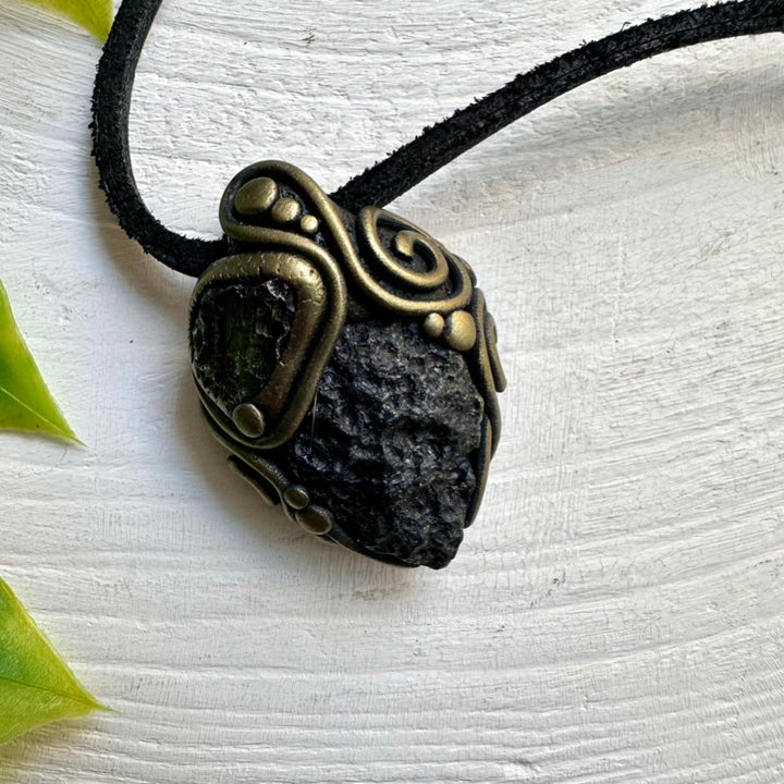 Unisex Spiritual Jewelry – Black Tektite and Moldavite Crystal Necklace for Energy Protection