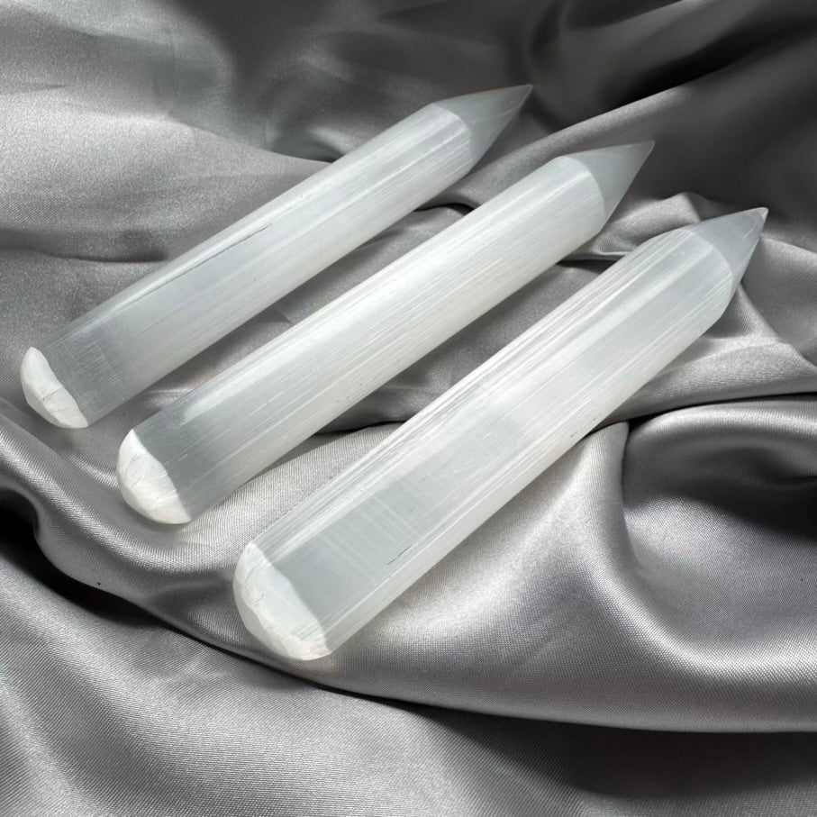 One Smooth Selenite Wand / Point, Energy Healing Crystal - FairyGardenGlow