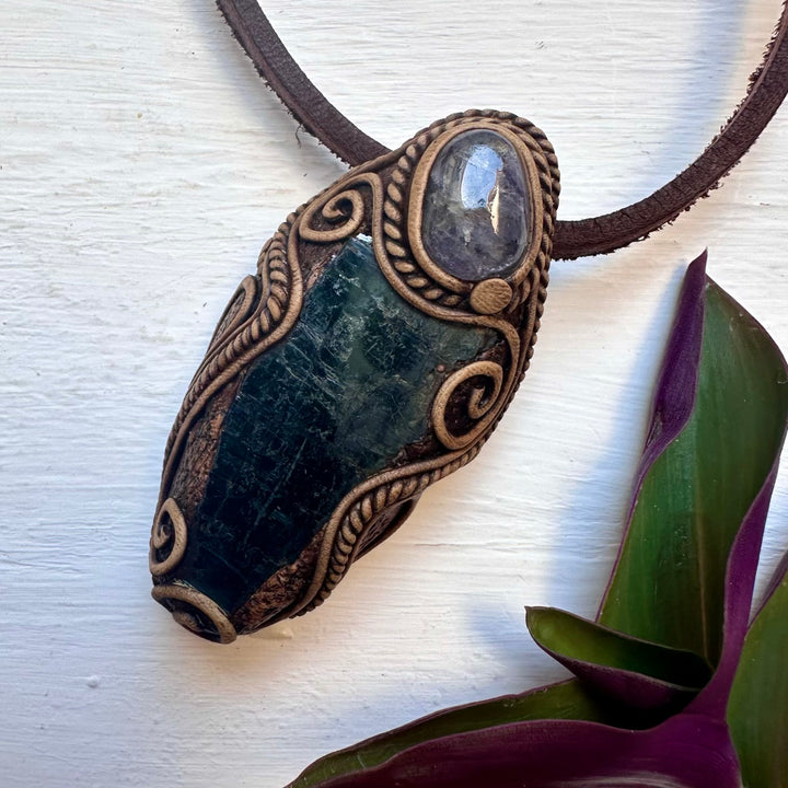 Vivianite and Tanzanite Pendant Necklace - FairyGardenGlow