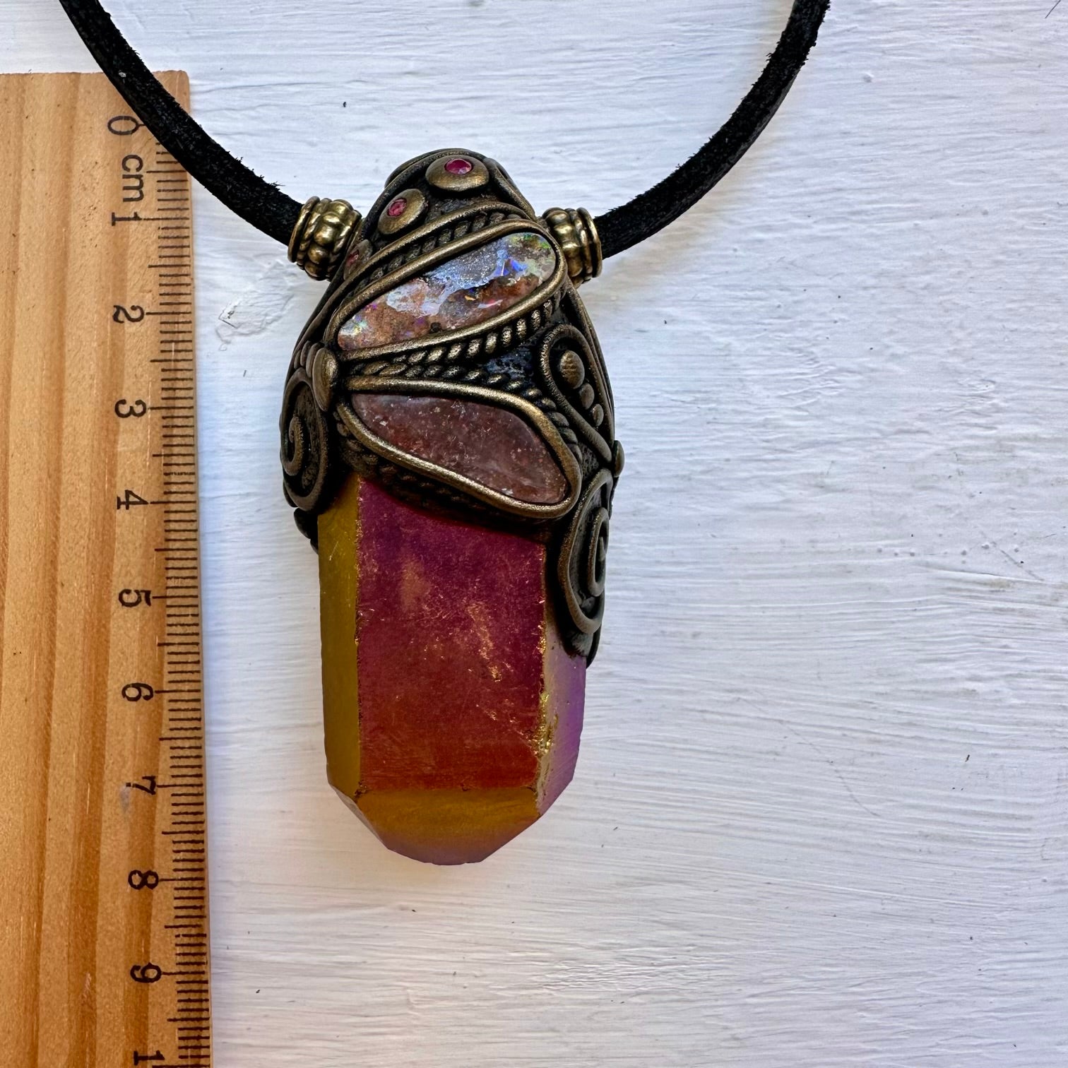 Sunset Aura Quartz Sunstone Boulder Opal and Ruby Wand / Necklace - FairyGardenGlow