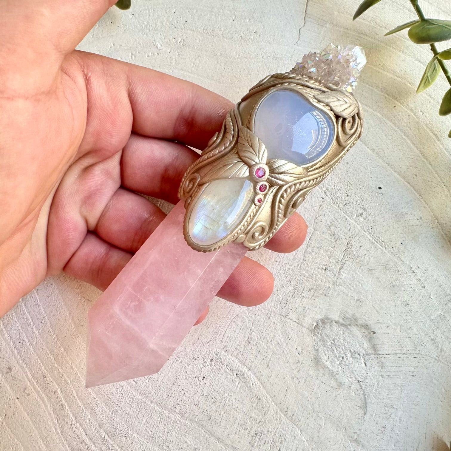 Handmade crystal tool with ruby for courage passion and heart-centered strength