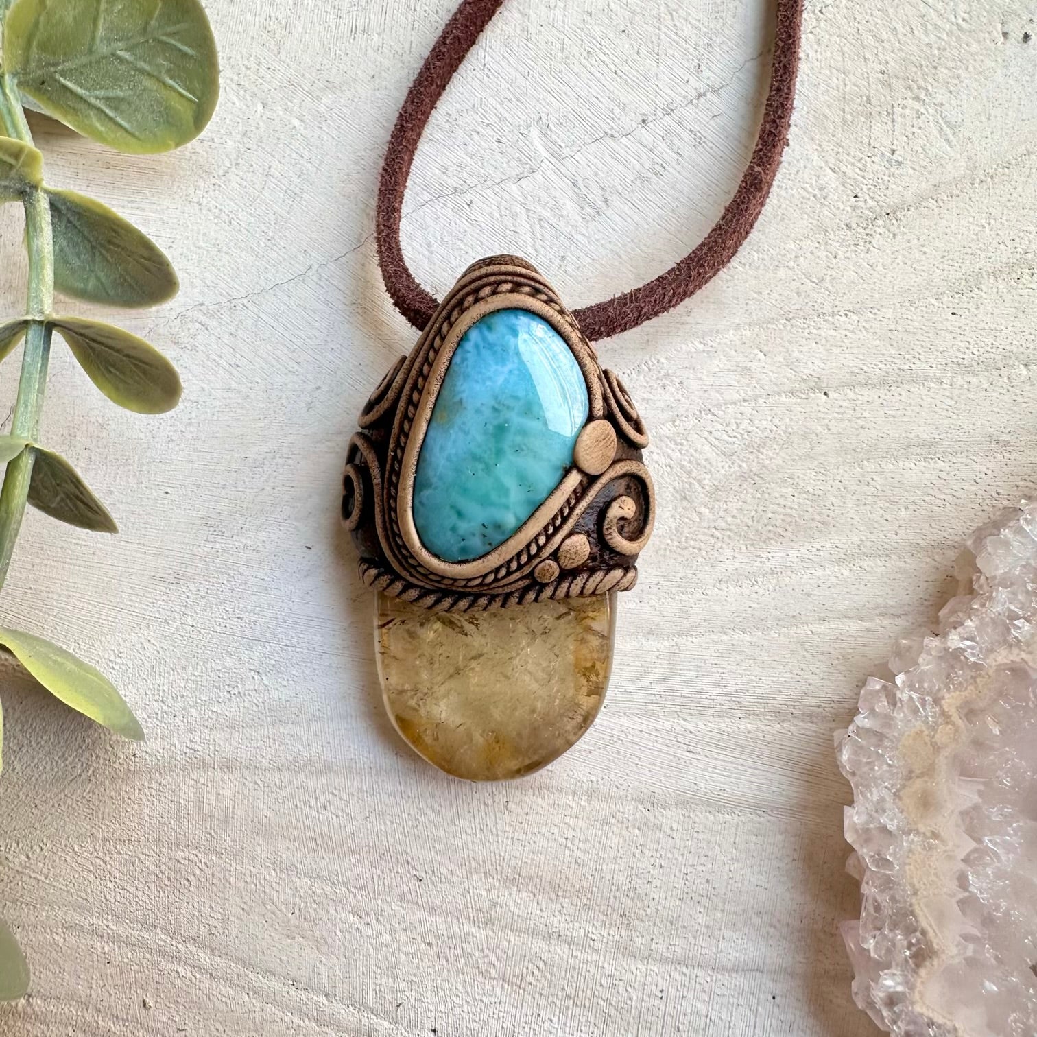 Citrine and Larimar Pendant Necklace