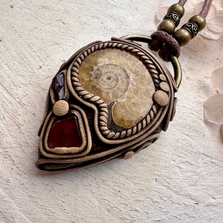 Ammonite Rhodolite Garnet and Pink Tourmaline Necklace - FairyGardenGlow
