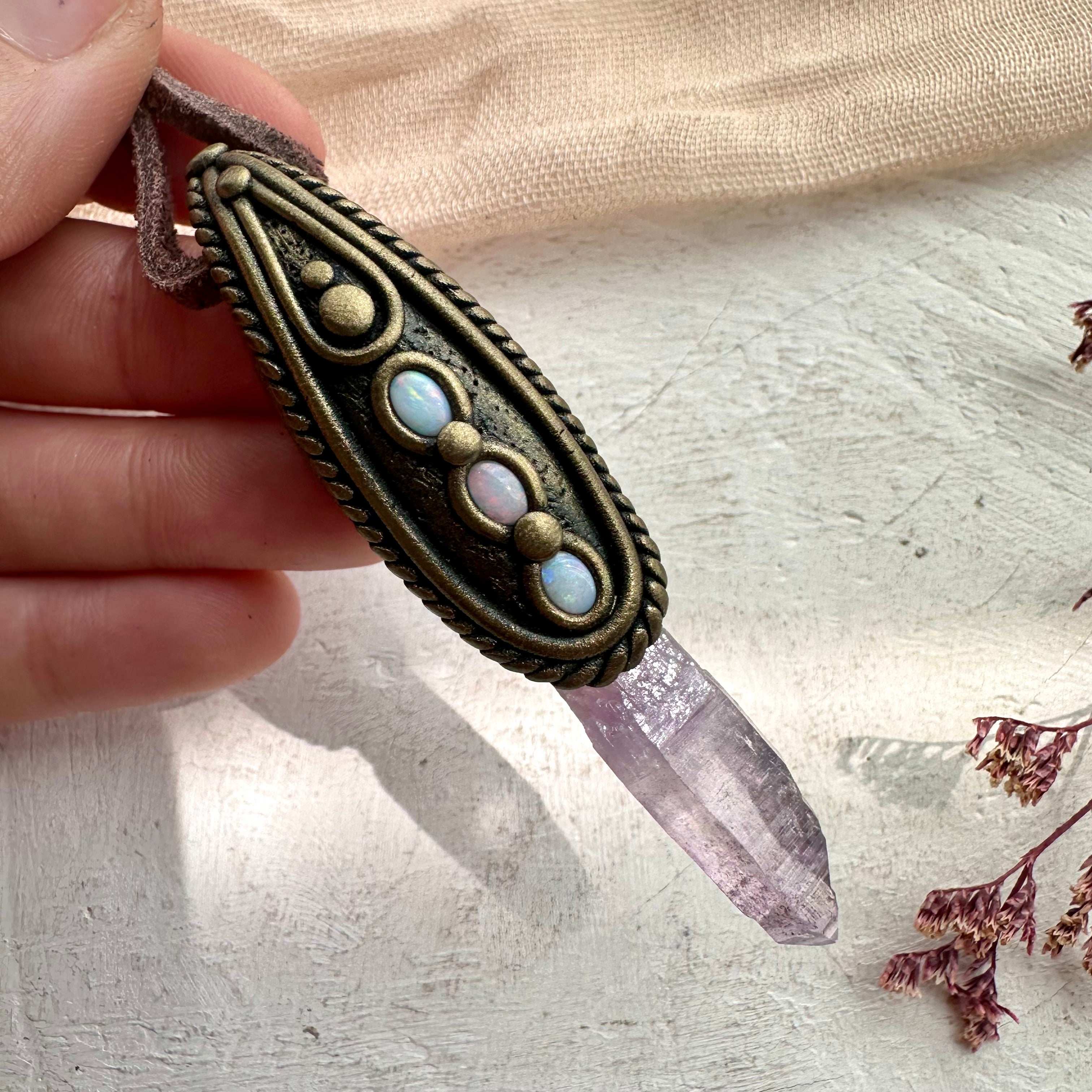 Vera Cruz Amethyst and Australian Opal Necklace - FairyGardenGlow
