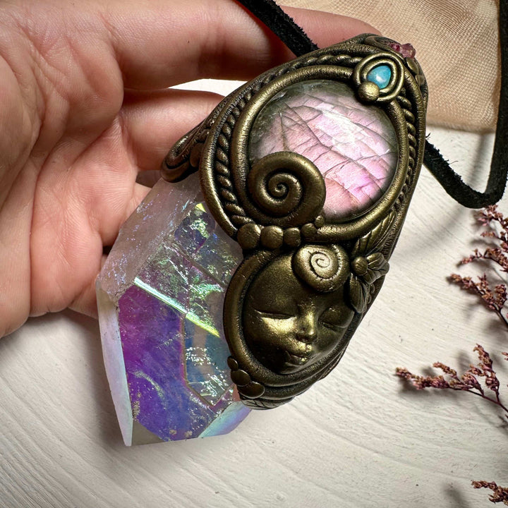 Large Angel Aura Quartz Labradorite Australian Opal and Spinel Goddess Wand / Pendant - FairyGardenGlow
