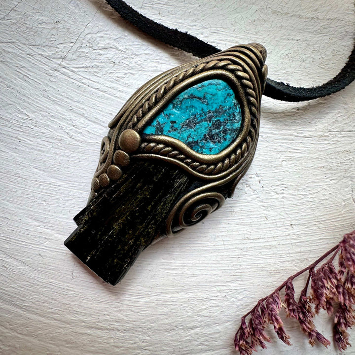 Epidote and Turquoise Pendant Necklace - FairyGardenGlow