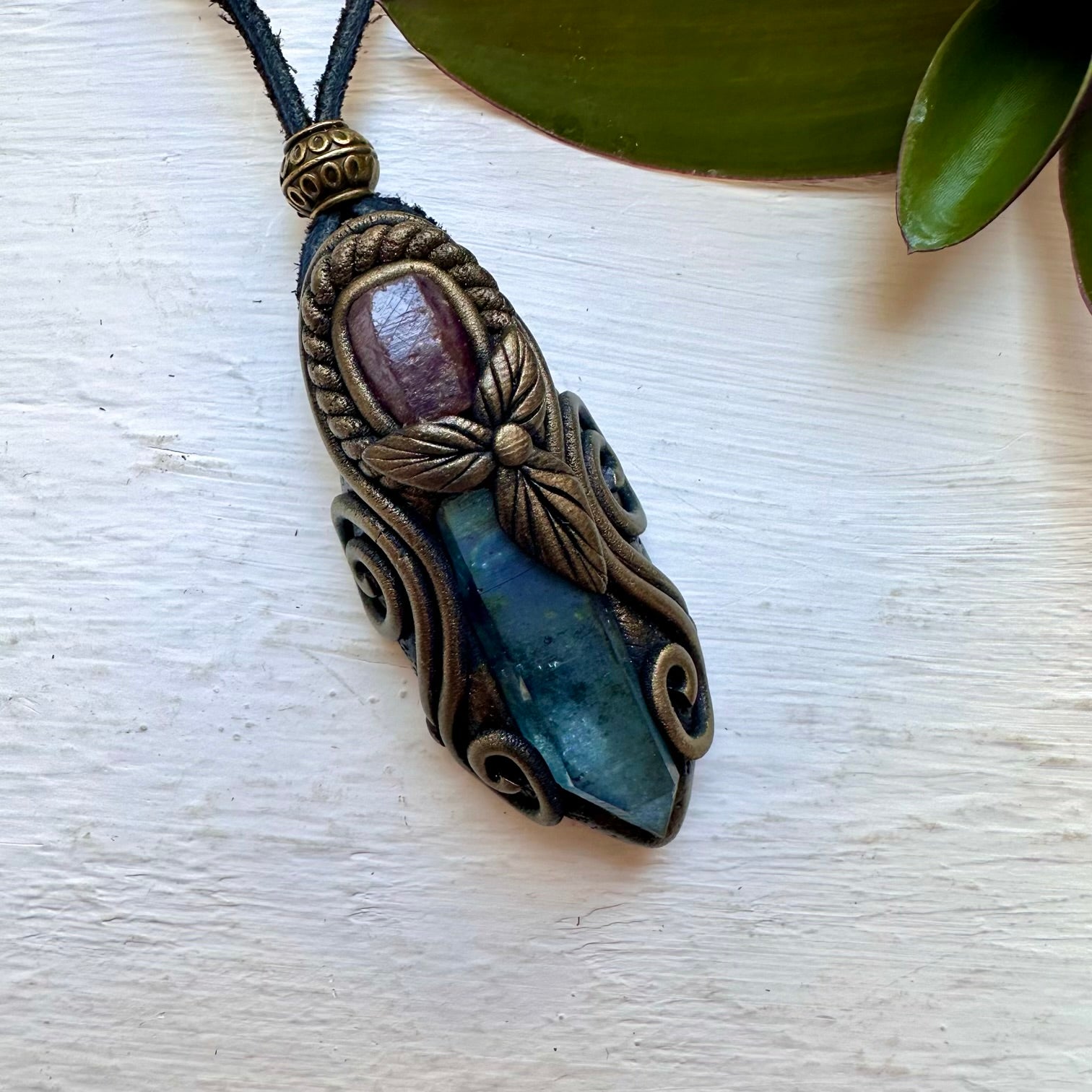 Aqua Aura Quartz and Raw Ruby Necklace - FairyGardenGlow