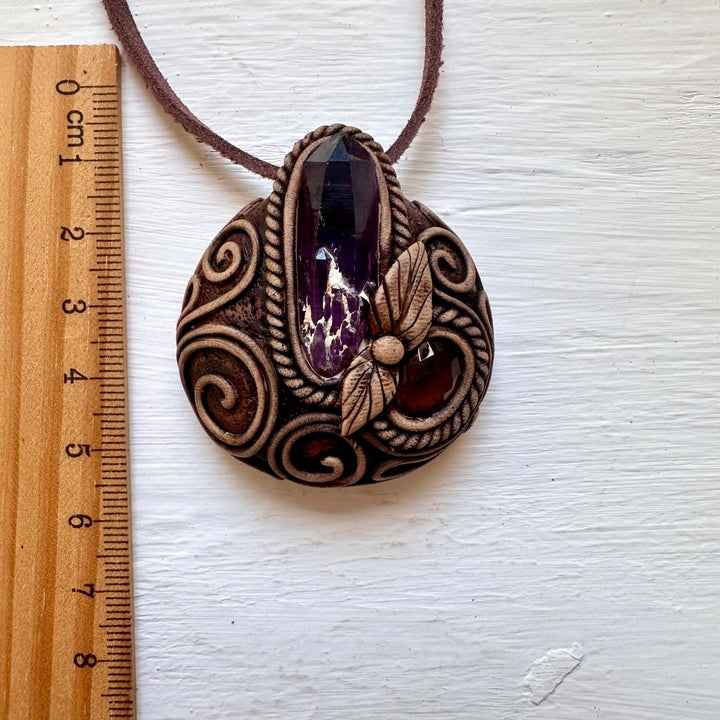 Amethyst and Smoky Quartz Necklace - FairyGardenGlow