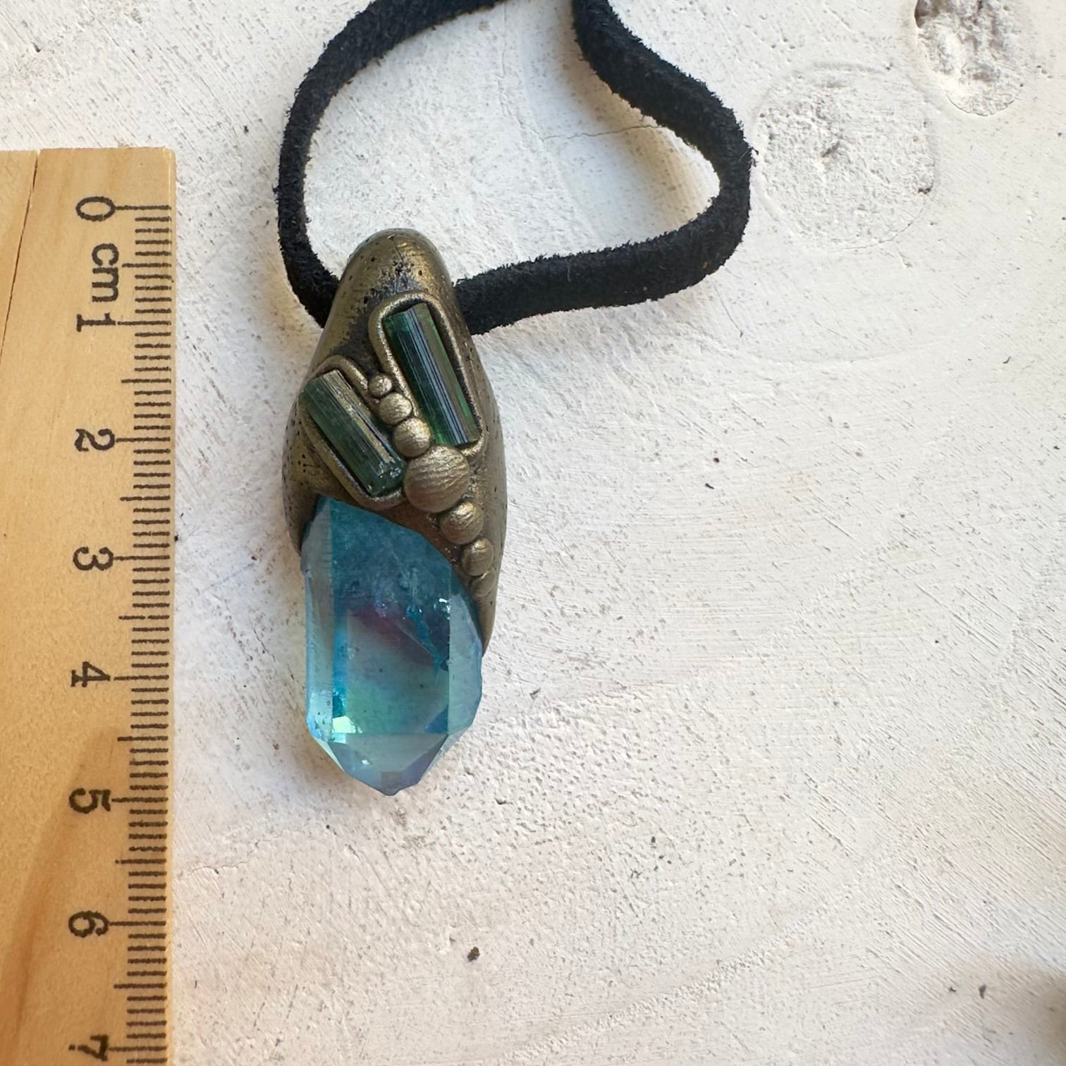 Healing stone jewelry combining Aqua Aura Quartz and Tourmaline