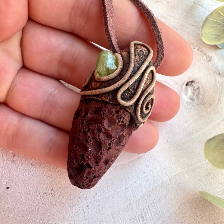 Healing crystal jewelry featuring Red Lava Stone and Peridot