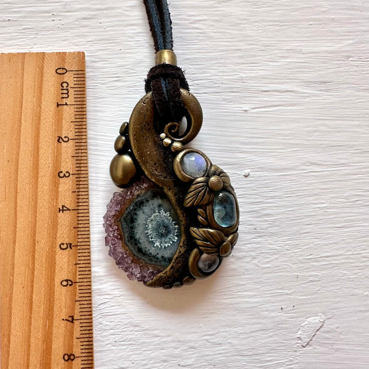 Amethyst Stalactite Aquamarine and Moonstone Necklace - FairyGardenGlow