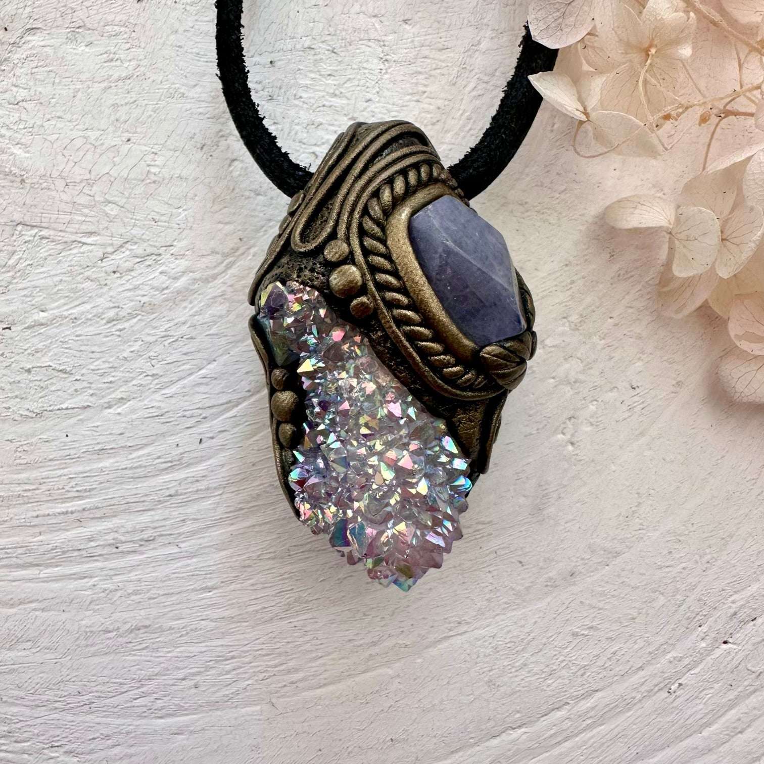 Angel Aura Spirit Quartz and Tanzanite Necklace - FairyGardenGlow
